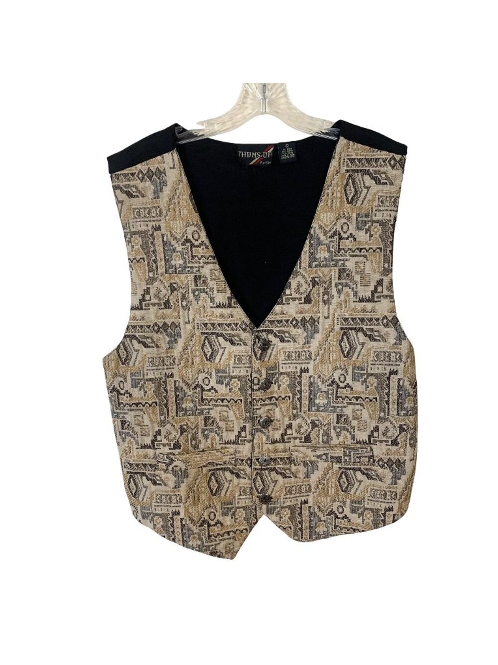 Vtg 1990s Mens Vest Aztec Pattern Large Cotton Blend Beige & Black Thumbs Up